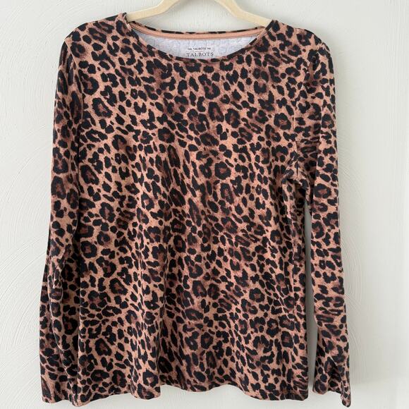 Lot of 2 The Talbots Tee Size L Long Sleeve Shirts Brown and Leopard Print - Picture 4 of 13